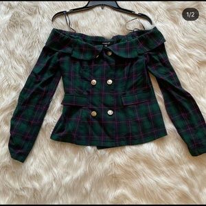 Off Shoulder Plaid Blouse